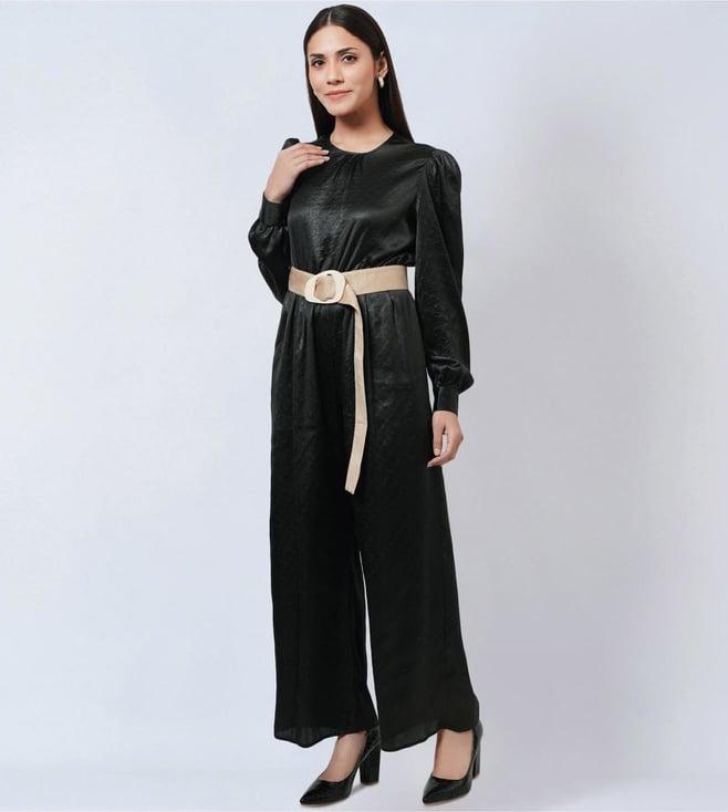 first resort by ramola bachchan black textured jumpsuit with velvet belt