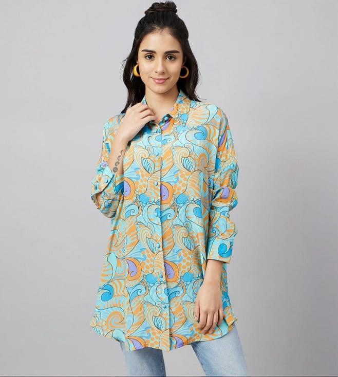 first resort by ramola bachchan blue & citrus orange pucci print boyfriend shirt