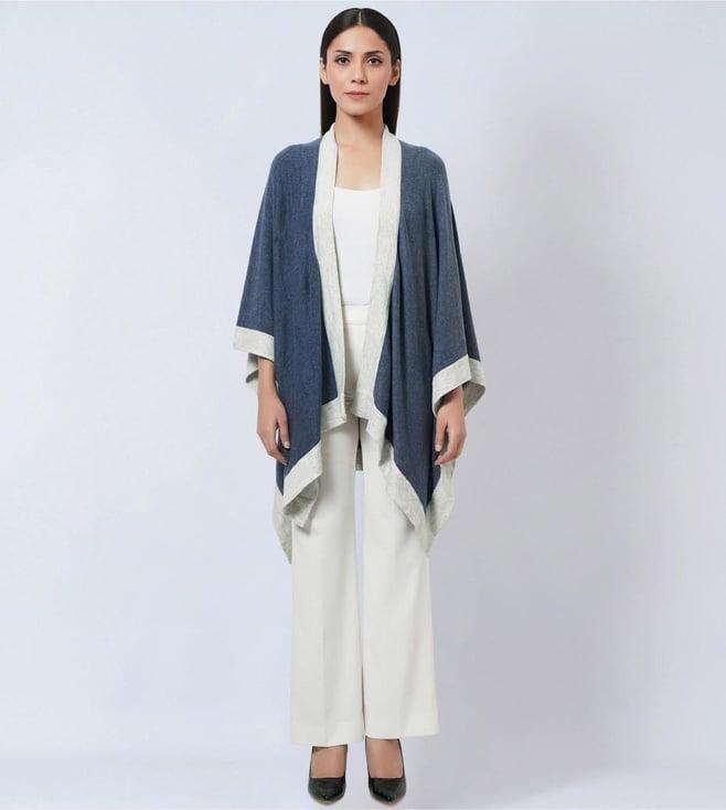 first resort by ramola bachchan blue & grey long knitted cashmere cape