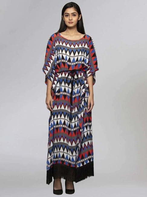 first resort by ramola bachchan blue & red geometric poncho dress