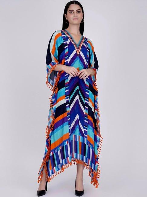 first resort by ramola bachchan blue and orange striped mid length kaftan