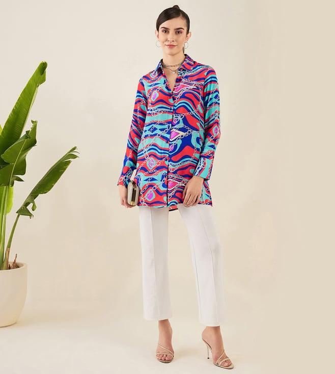 first resort by ramola bachchan blue and red marine wave print shirt