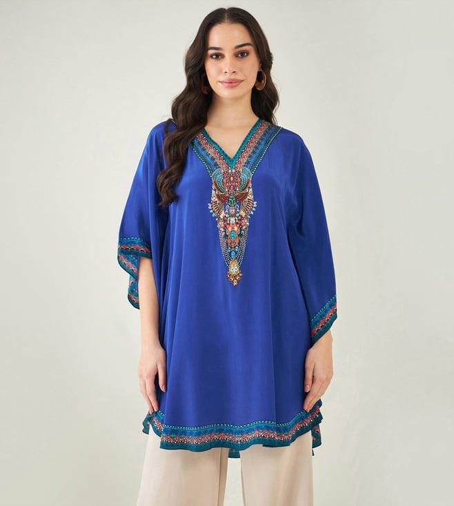 first resort by ramola bachchan blue embellished tunic