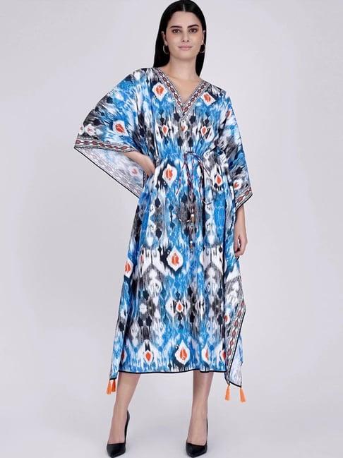 first resort by ramola bachchan blue ikat print mid length kaftan