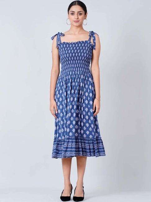 first resort by ramola bachchan blue maxi smocked sundress