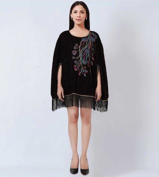 first resort by ramola bachchan brown floral sequinned velvet poncho