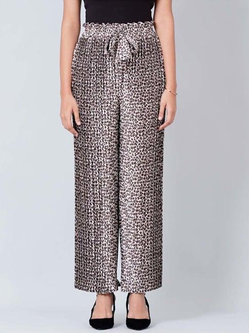 first resort by ramola bachchan brown leopard print pleated palazzo