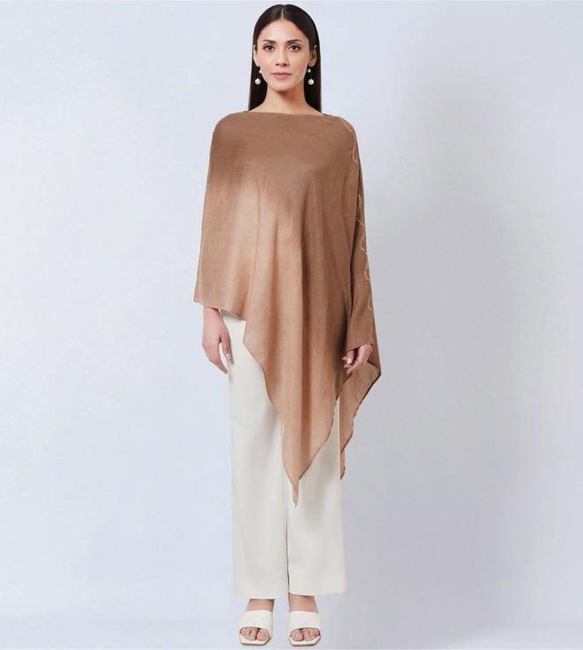first resort by ramola bachchan brown ombre asymmetrical embellished cashmere poncho