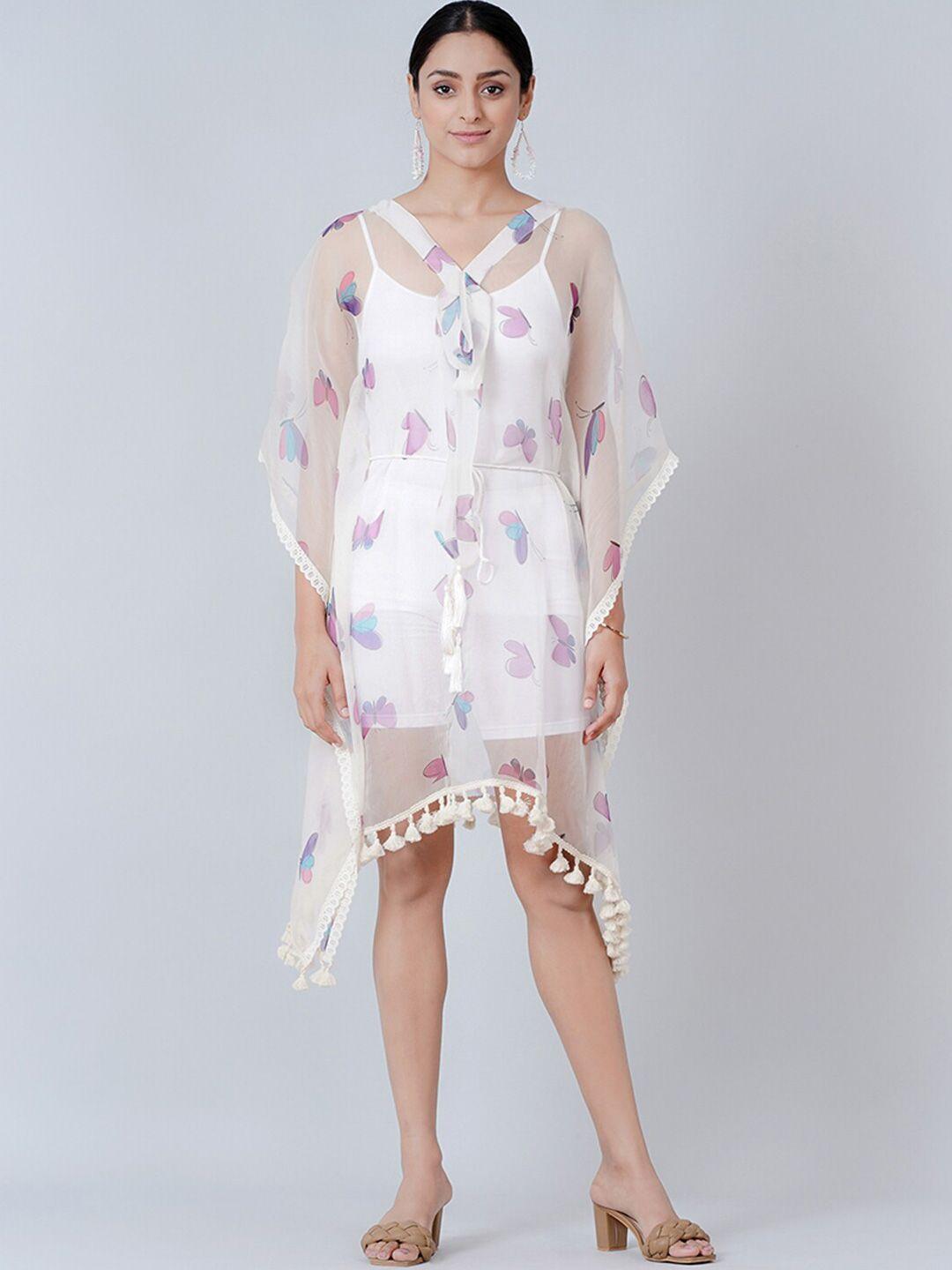 first resort by ramola bachchan butterfly printed kaftan dress with belt