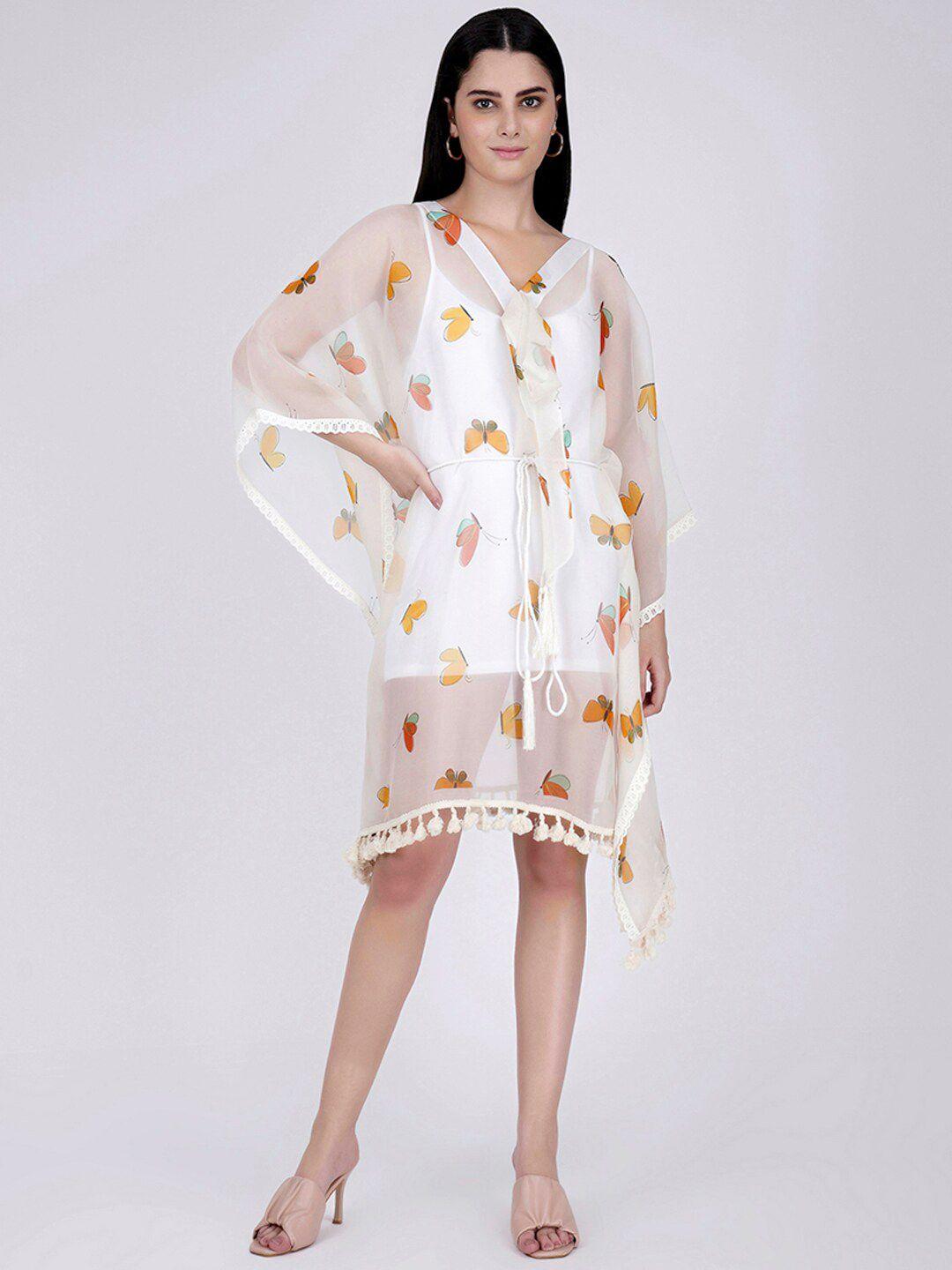 first resort by ramola bachchan butterfly printed kaftan dress with belt