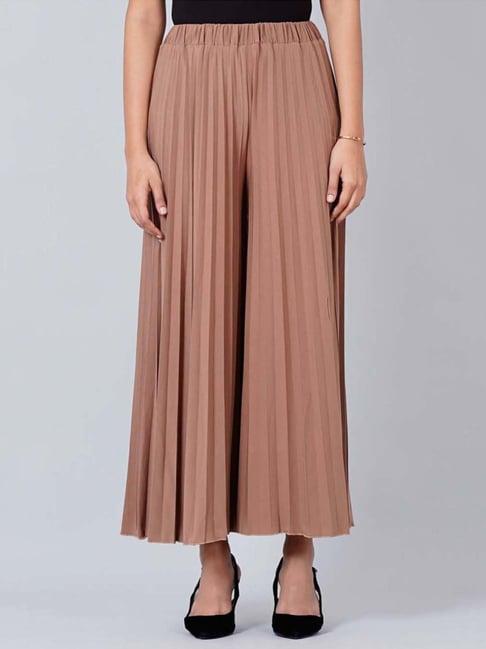 first resort by ramola bachchan caramel brown wide leg pleated palazzo