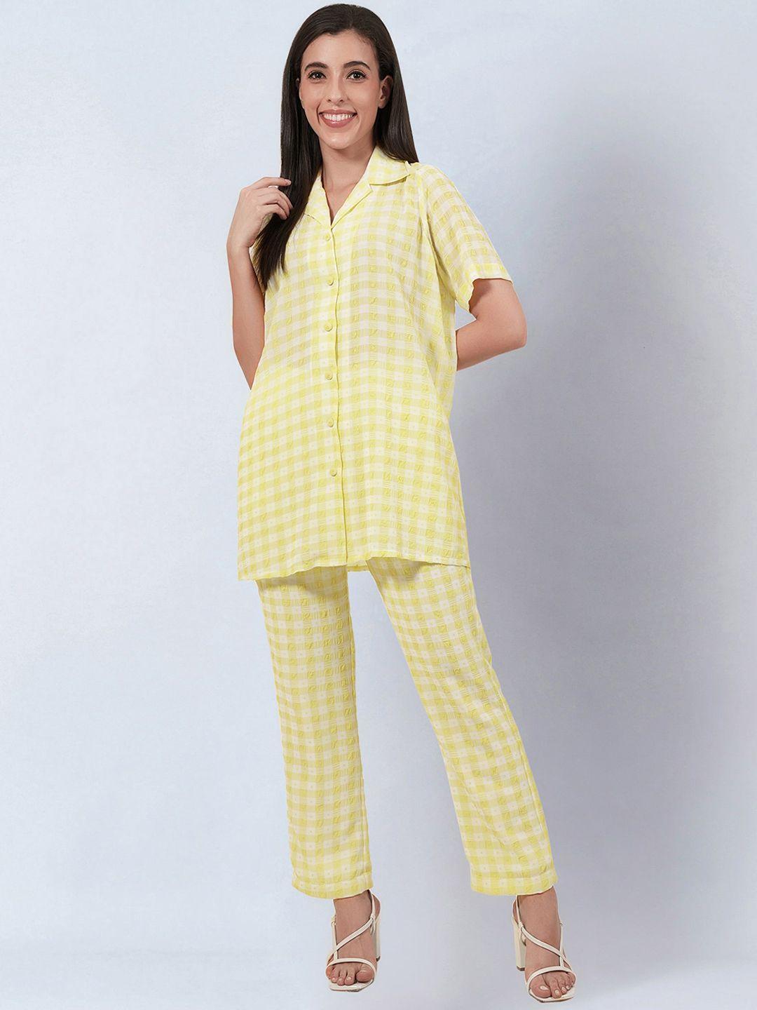 first resort by ramola bachchan checked notched lapel collar shirt with checked trousers