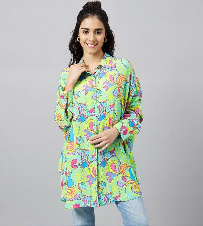 first resort by ramola bachchan citrus green & lemon pucci print boyfriend shirt