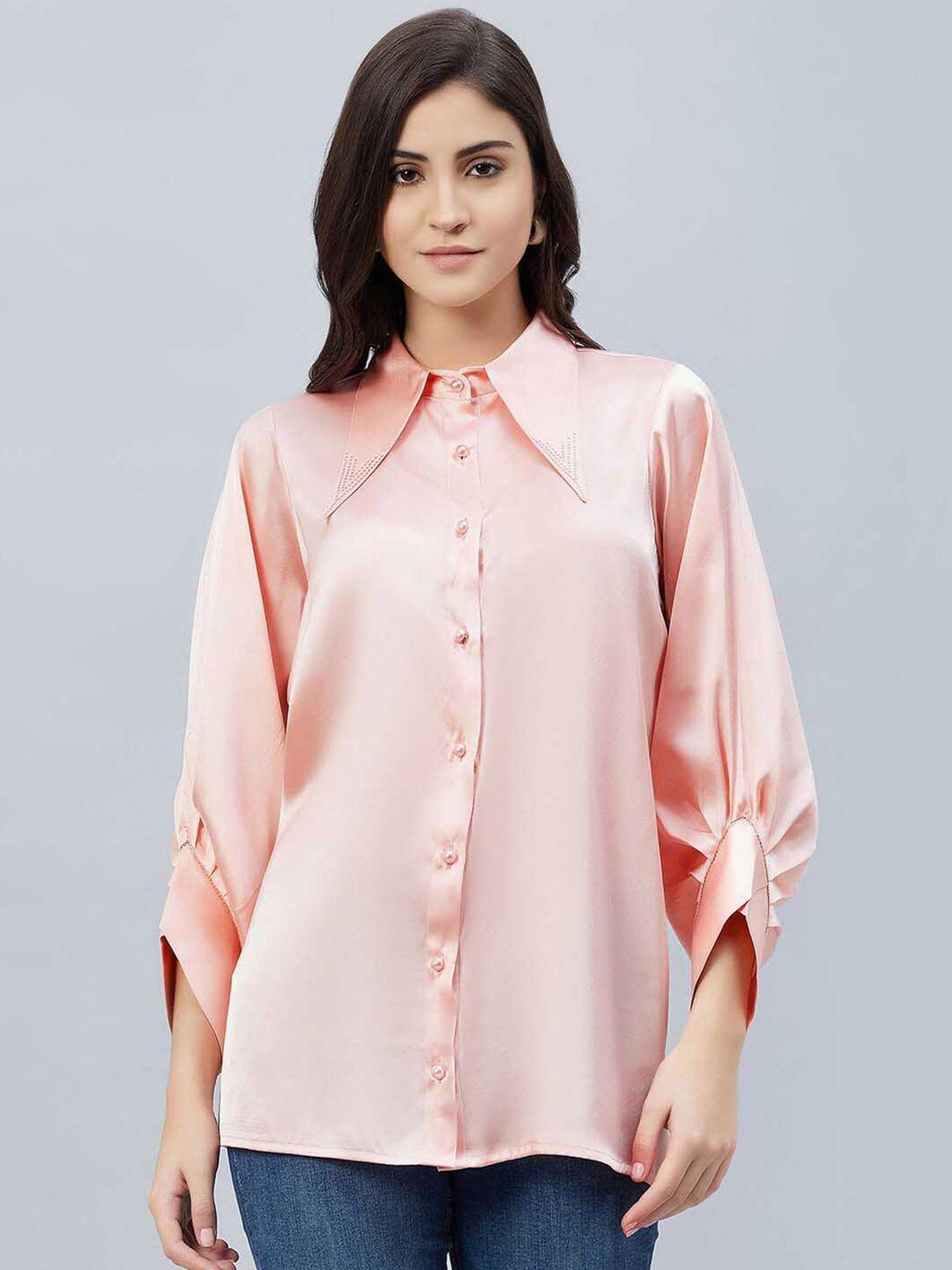 first resort by ramola bachchan classic embellished detail satin casual shirt