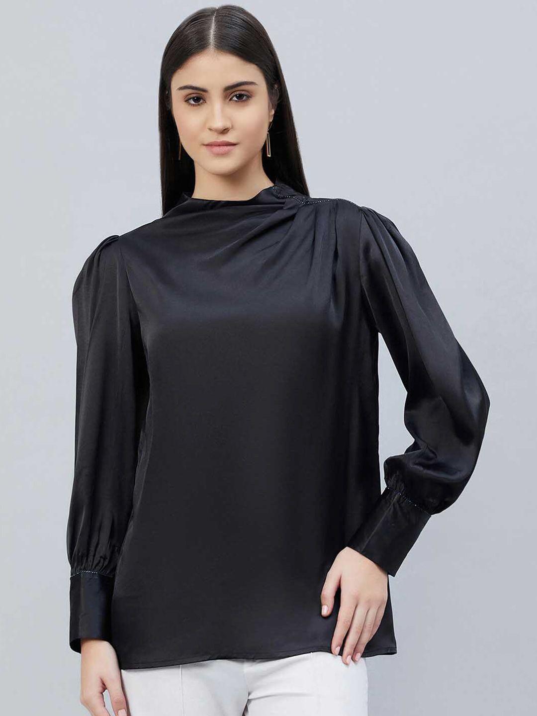 first resort by ramola bachchan classic mock neck cuffed sleeves gathered regular top