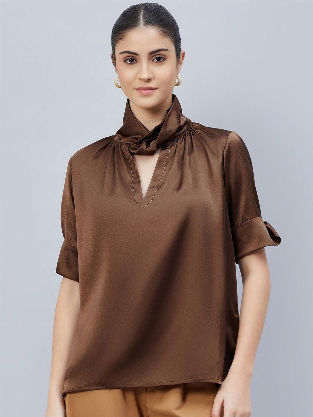 first resort by ramola bachchan classic tie-up neck shirt style top