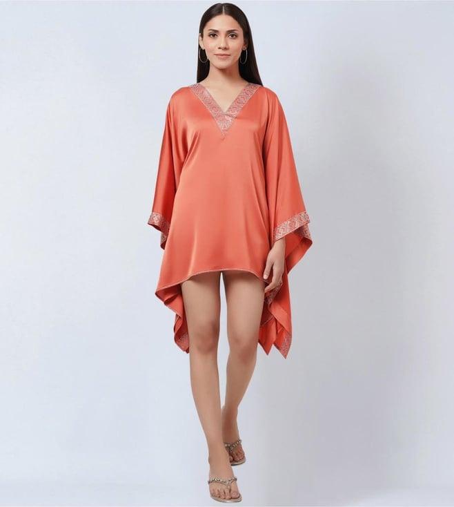 first resort by ramola bachchan coral embellished kaftan top