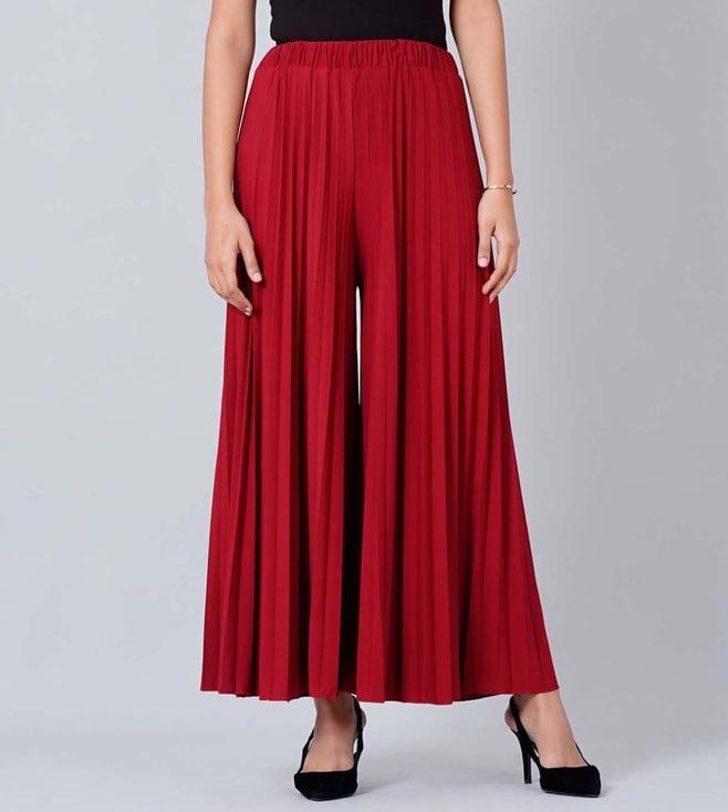 first resort by ramola bachchan deep red wide leg pleated palazzo