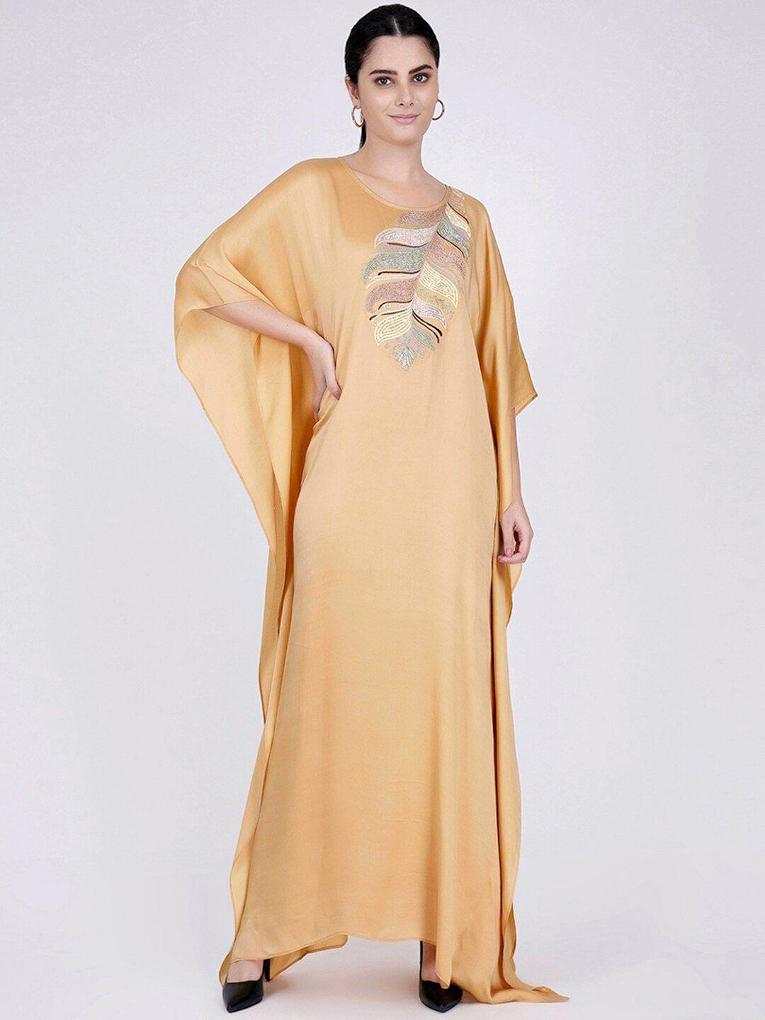 first resort by ramola bachchan embroidered kimono sleeve kaftan maxi dress