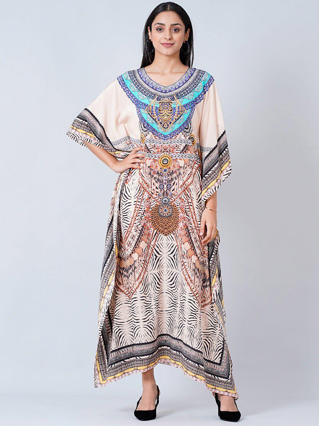 first resort by ramola bachchan ethnic motifs printed flared sleeve kaftan maxi dress