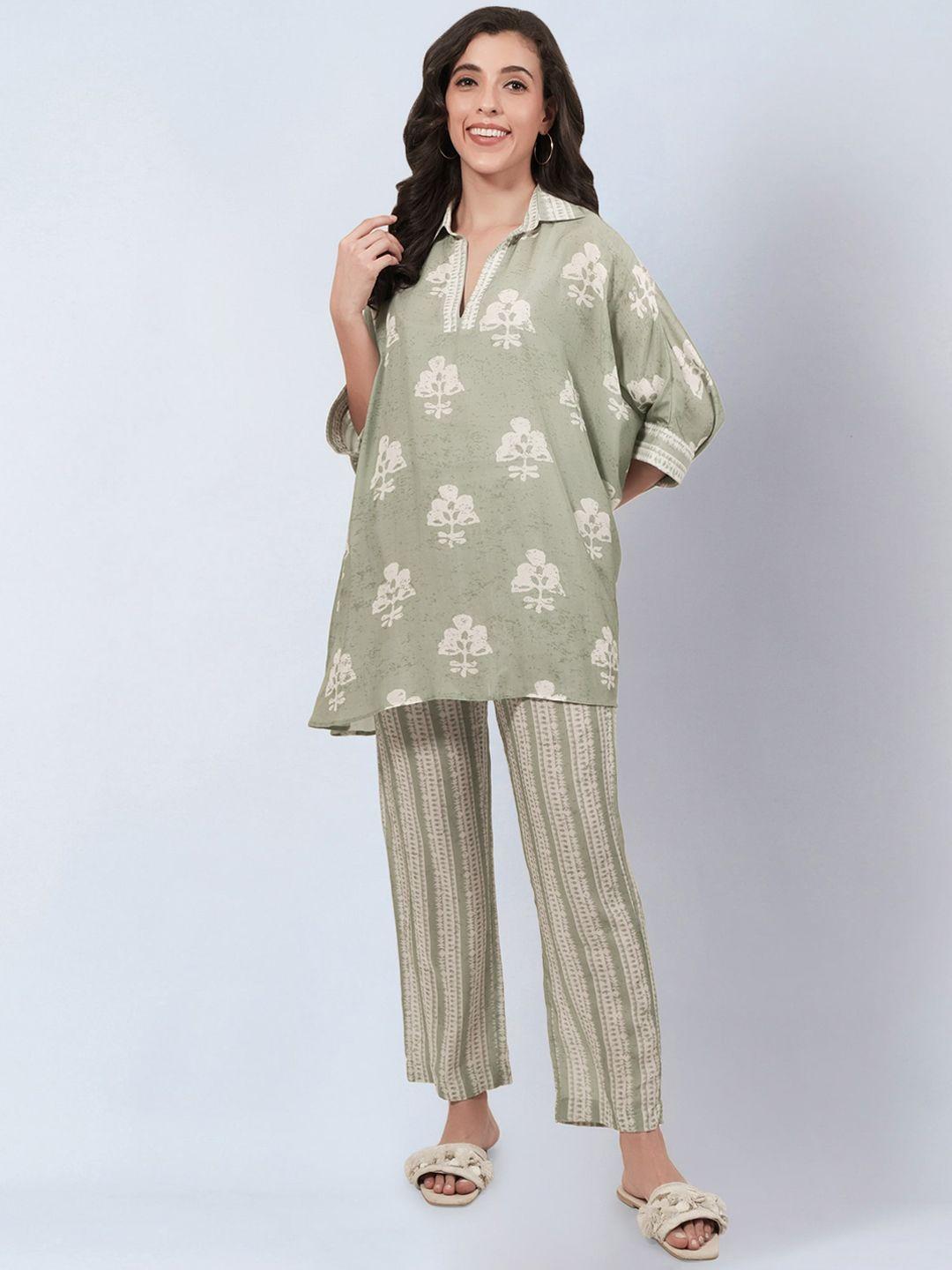 first resort by ramola bachchan ethnic motifs printed kaftan & pyjamas
