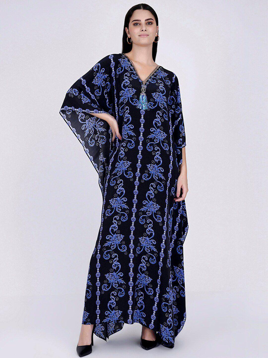 first resort by ramola bachchan ethnic motifs printed kimono sleeve crepe kaftan dress