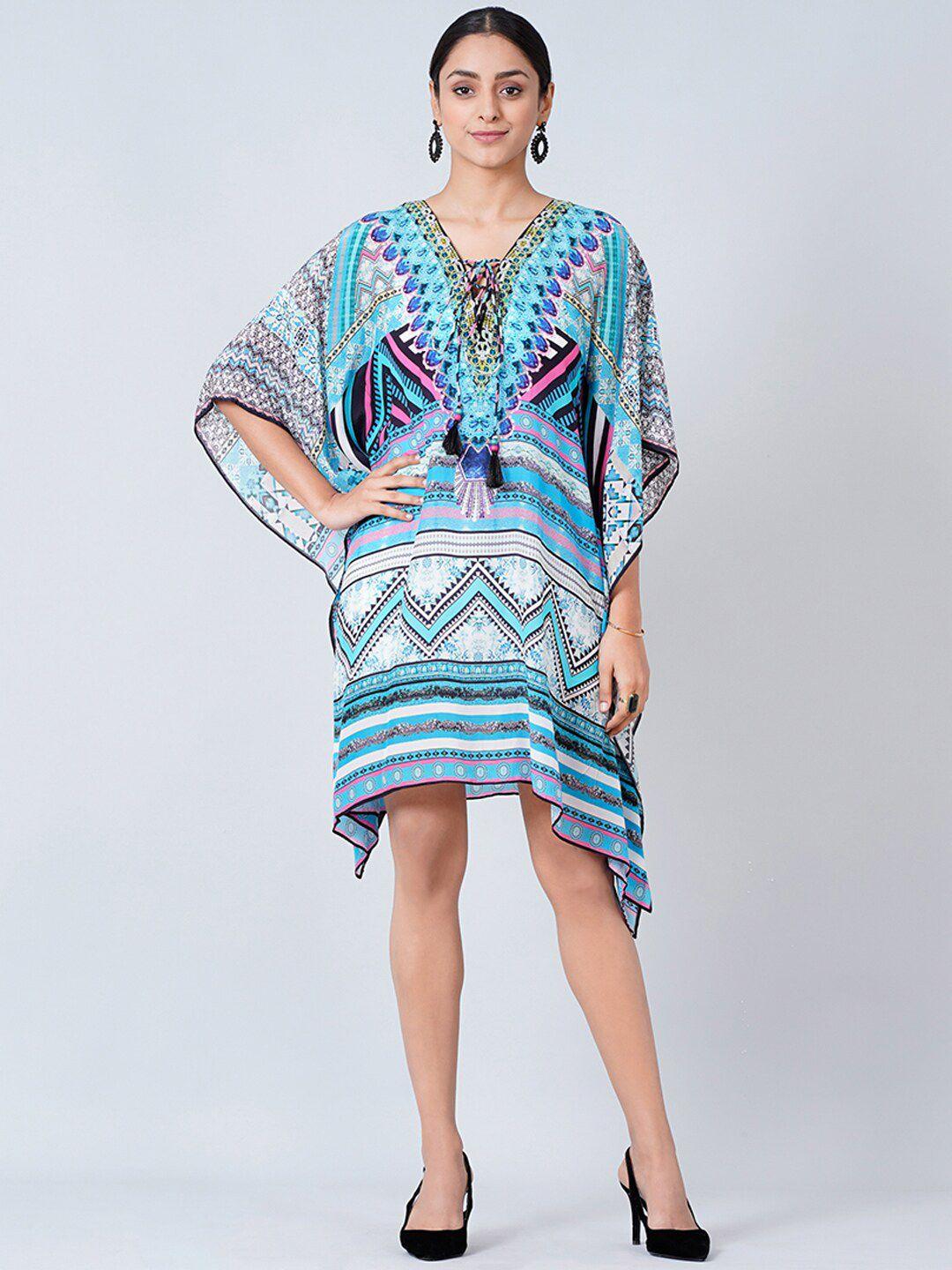 first resort by ramola bachchan ethnic motifs printed kimono sleeve crepe kaftan dress