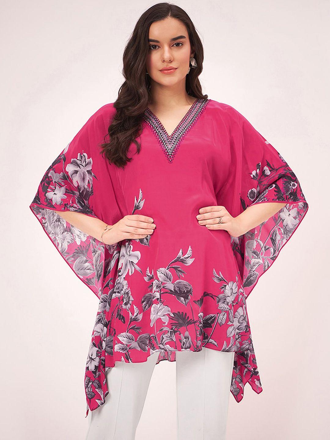 first resort by ramola bachchan floral print kimono sleeve crepe kaftan dress