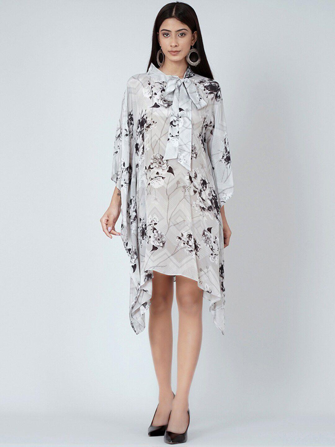 first resort by ramola bachchan floral print tie-up neck kaftan dress