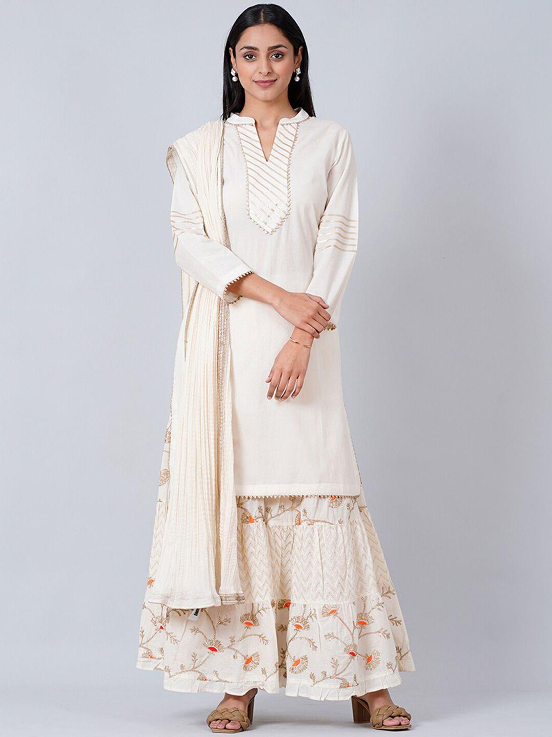 first resort by ramola bachchan floral printed gotta patti pure cotton kurta & sharara set