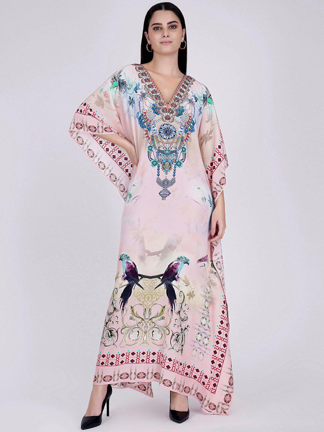 first resort by ramola bachchan floral printed kimono sleeve crepe kaftan maxi dress