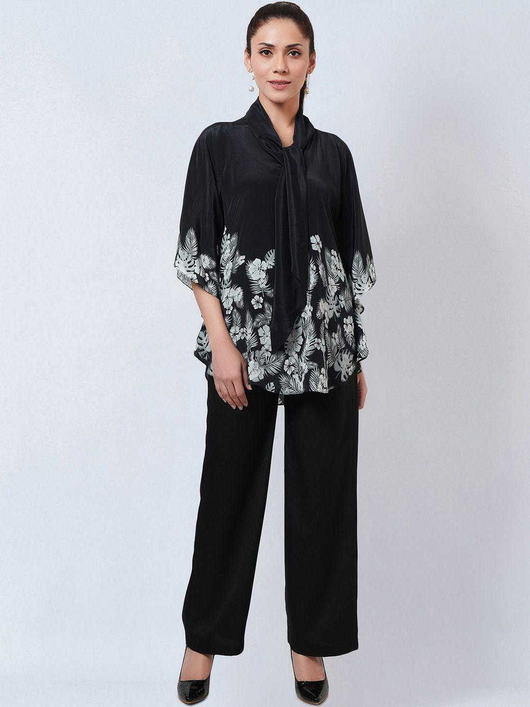 first resort by ramola bachchan floral printed kimono sleeve crepe kaftan top