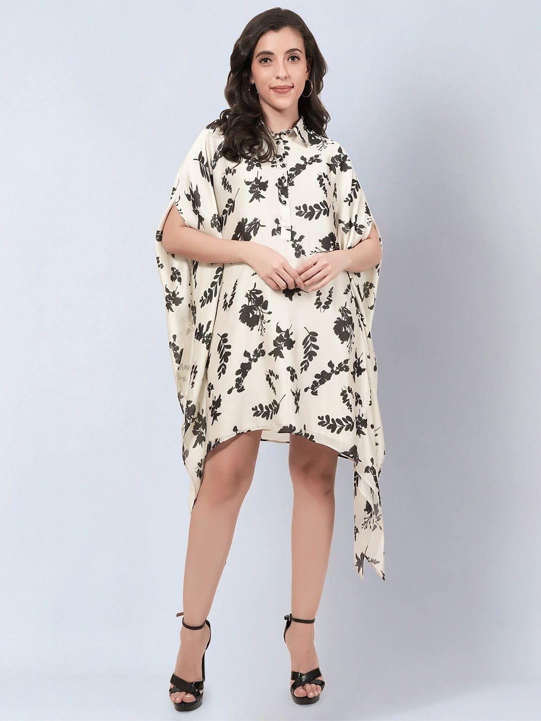 first resort by ramola bachchan floral printed shirt collar flared sleeves a-line dress