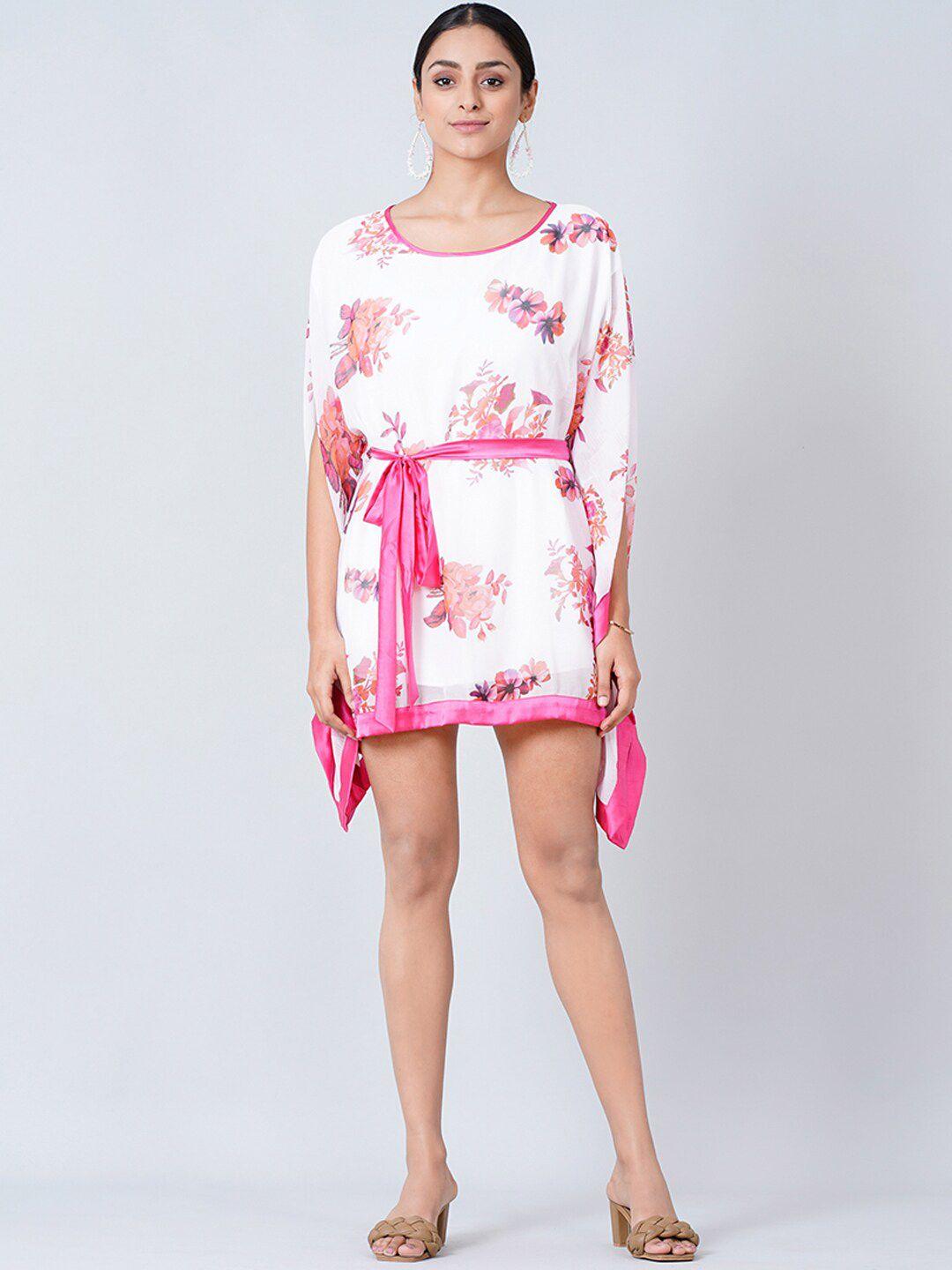 first resort by ramola bachchan floral printed slit sleeve chiffon mini kaftan dress