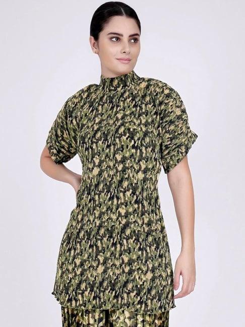 first resort by ramola bachchan forest green camouflage print top