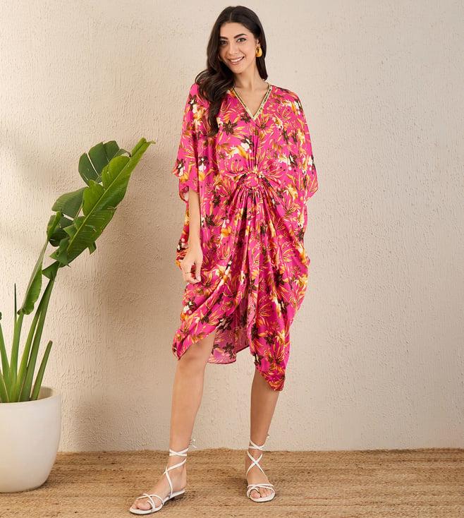 first resort by ramola bachchan fuchsia and bronze floral mid length kaftan