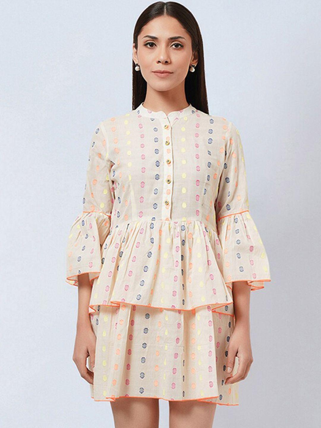 first resort by ramola bachchan geometric printed bell sleeve cotton fit & flare dress