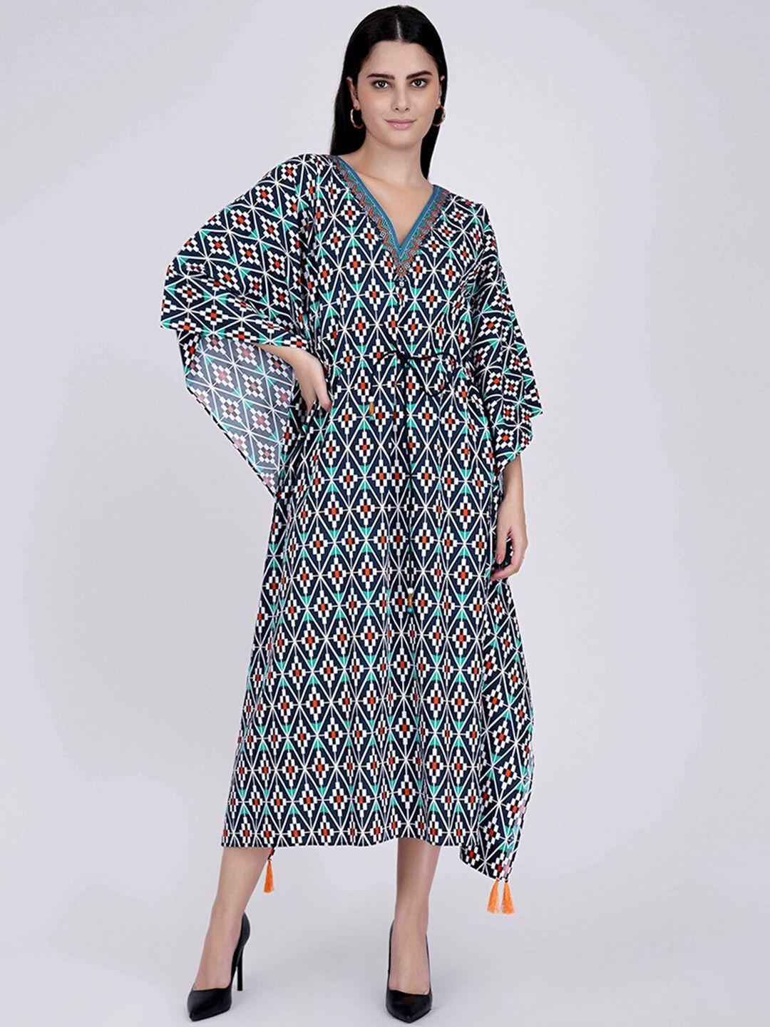 first resort by ramola bachchan geometric printed cotton kaftan midi dress