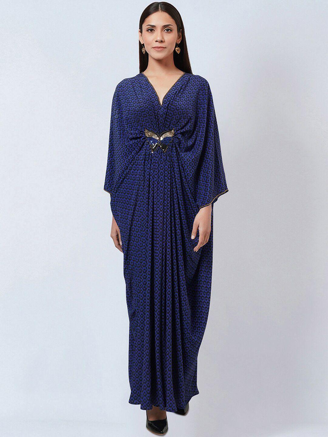 first resort by ramola bachchan geometric printed embellished silk kaftan maxi dress