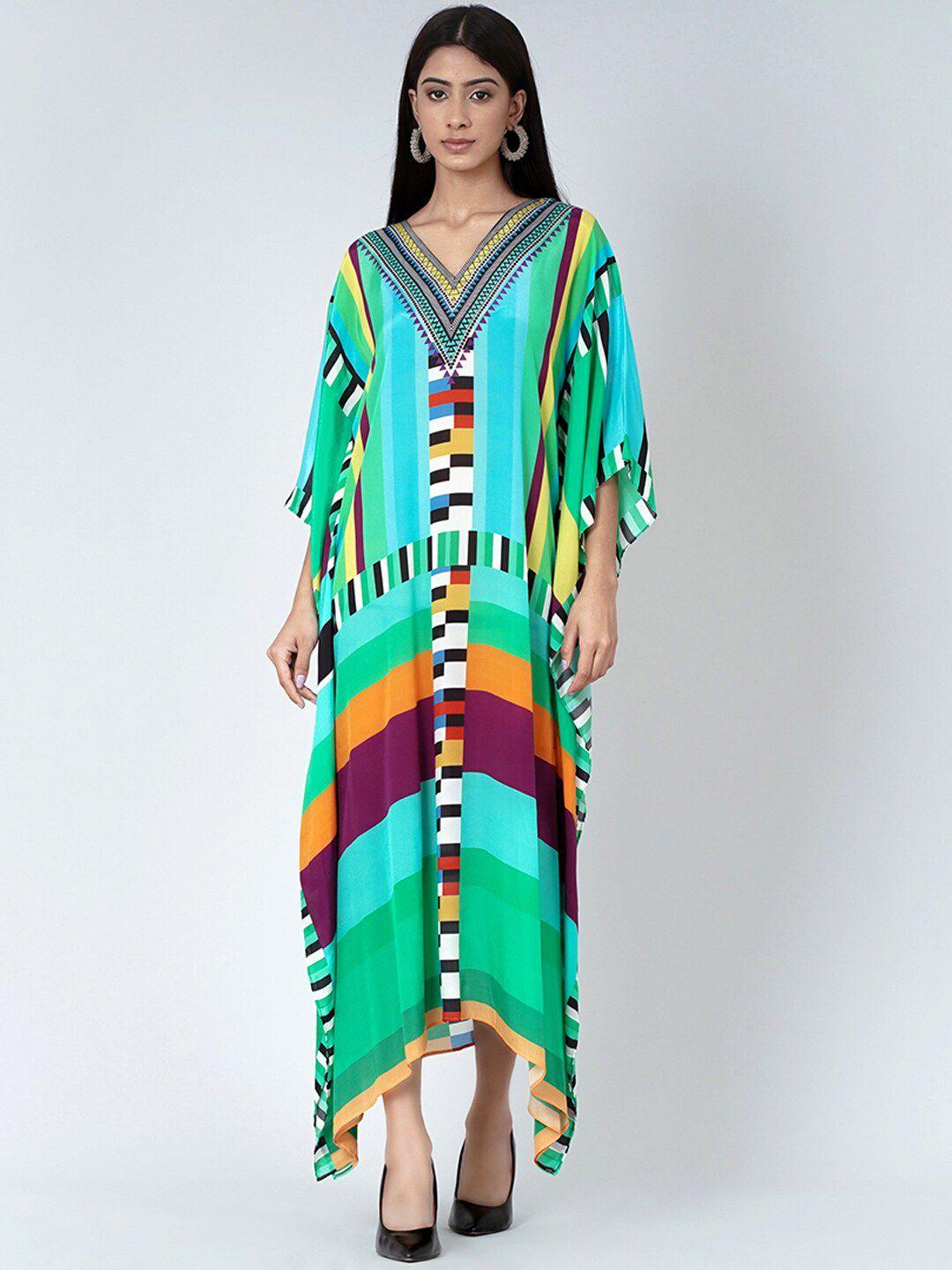 first resort by ramola bachchan geometric printed flared sleeve crepe kaftan maxi dress