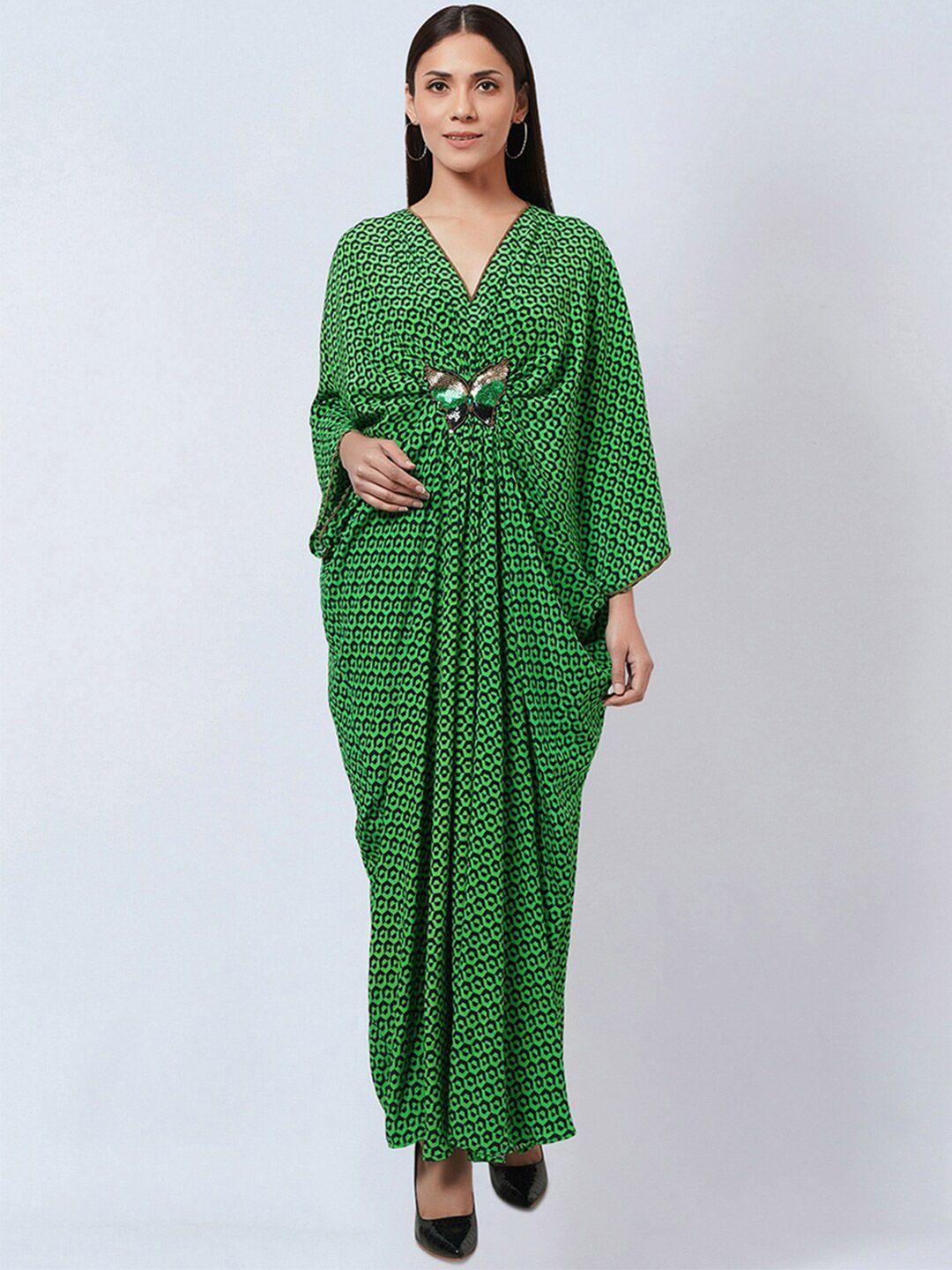 first resort by ramola bachchan geometric printed kimono sleeve crepe kaftan maxi dress