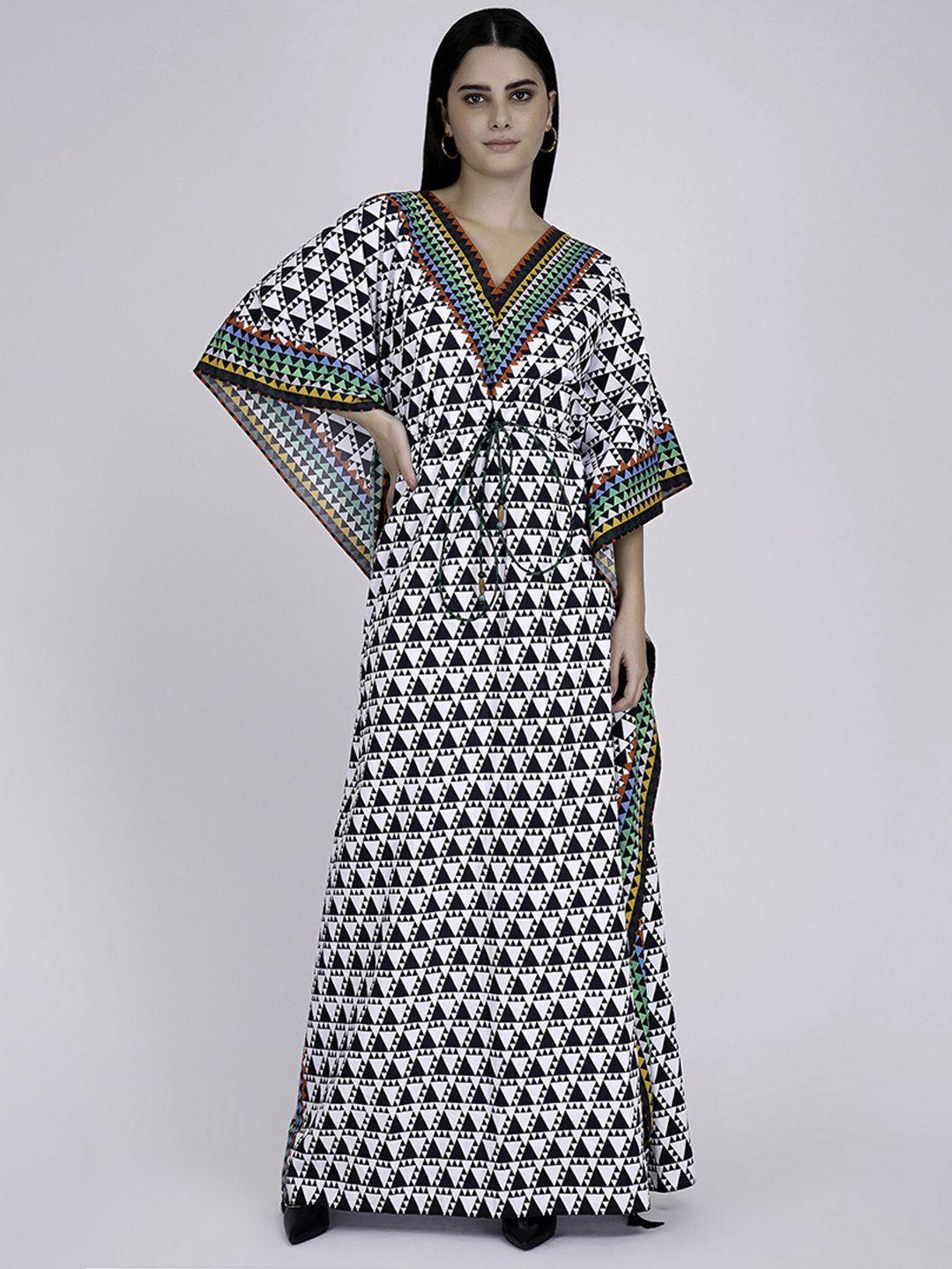 first resort by ramola bachchan geometric printed tie up cotton kaftan dress