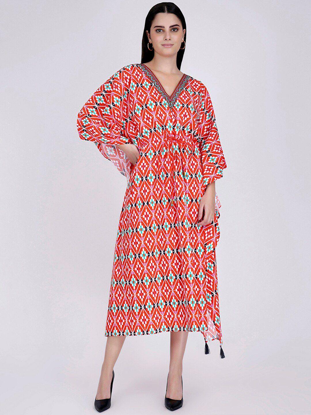 first resort by ramola bachchan geometric printed tie up kaftan midi dress