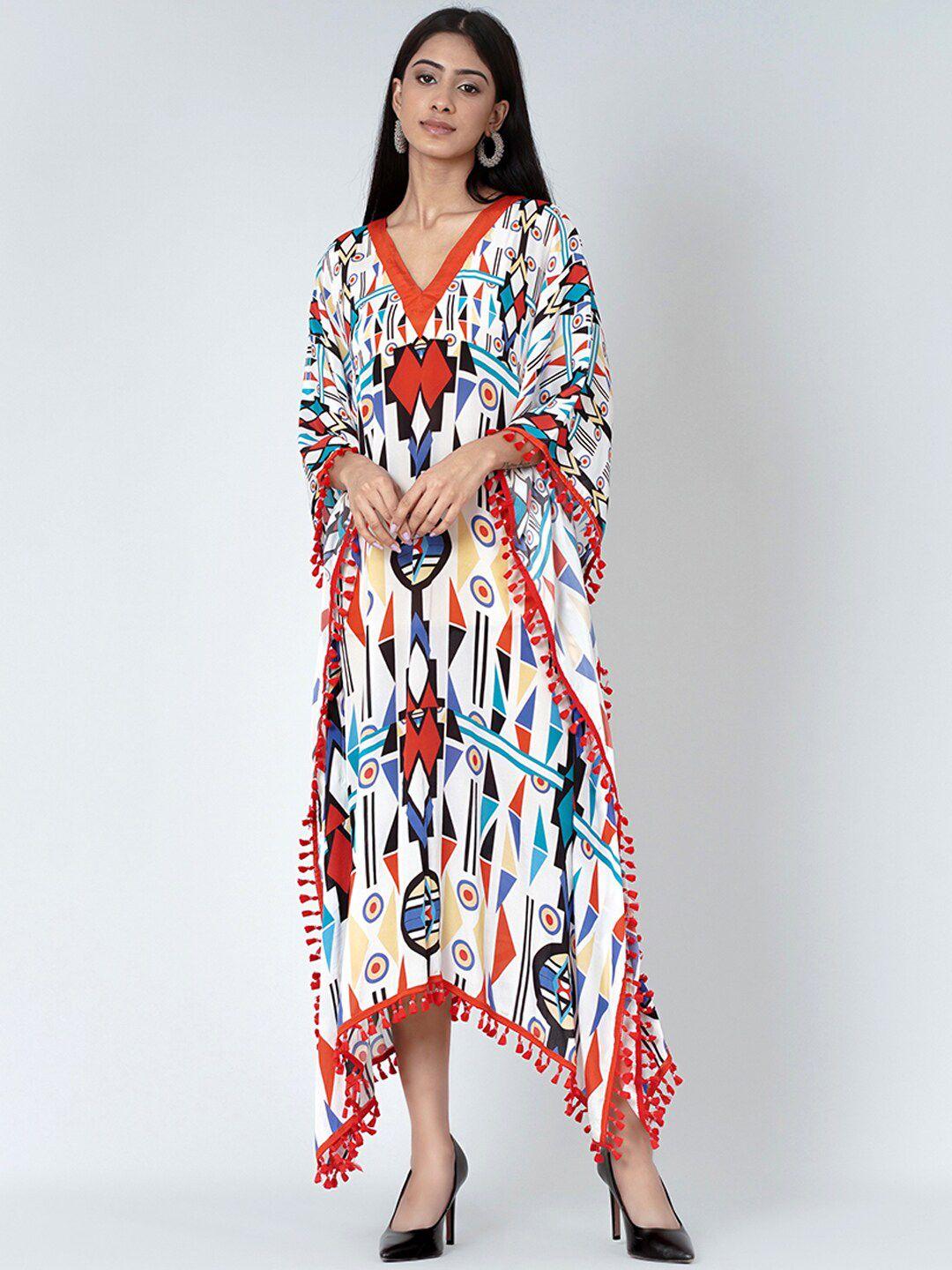 first resort by ramola bachchan geometric printed v-neck kaftan maxi dress