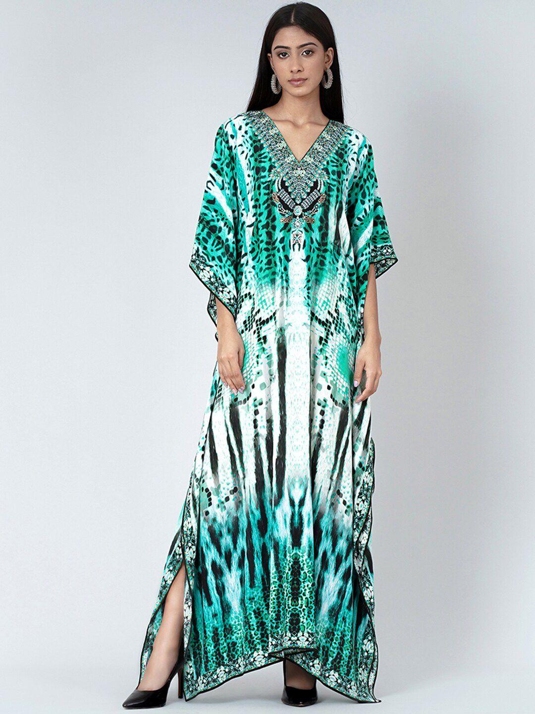 first resort by ramola bachchan green print crepe maxi dress