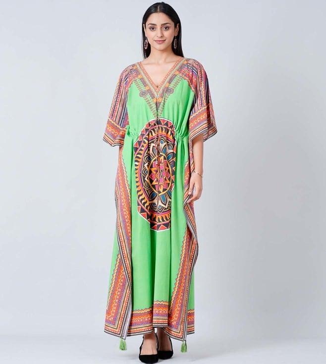 first resort by ramola bachchan green tribal full length kaftan