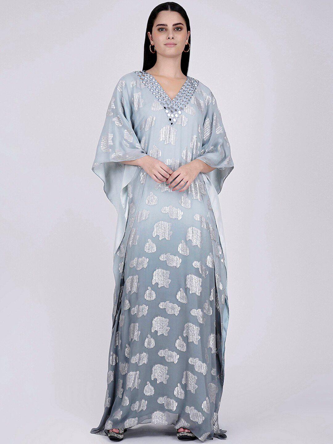 first resort by ramola bachchan grey floral print kimono sleeve georgette maxi dress