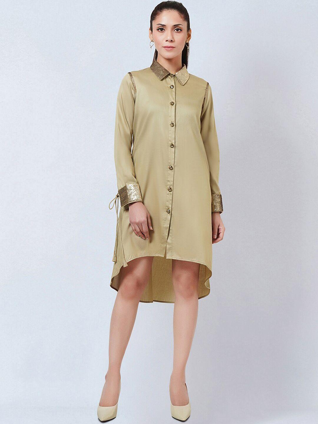 first resort by ramola bachchan hign-low cotton satin shirt dress