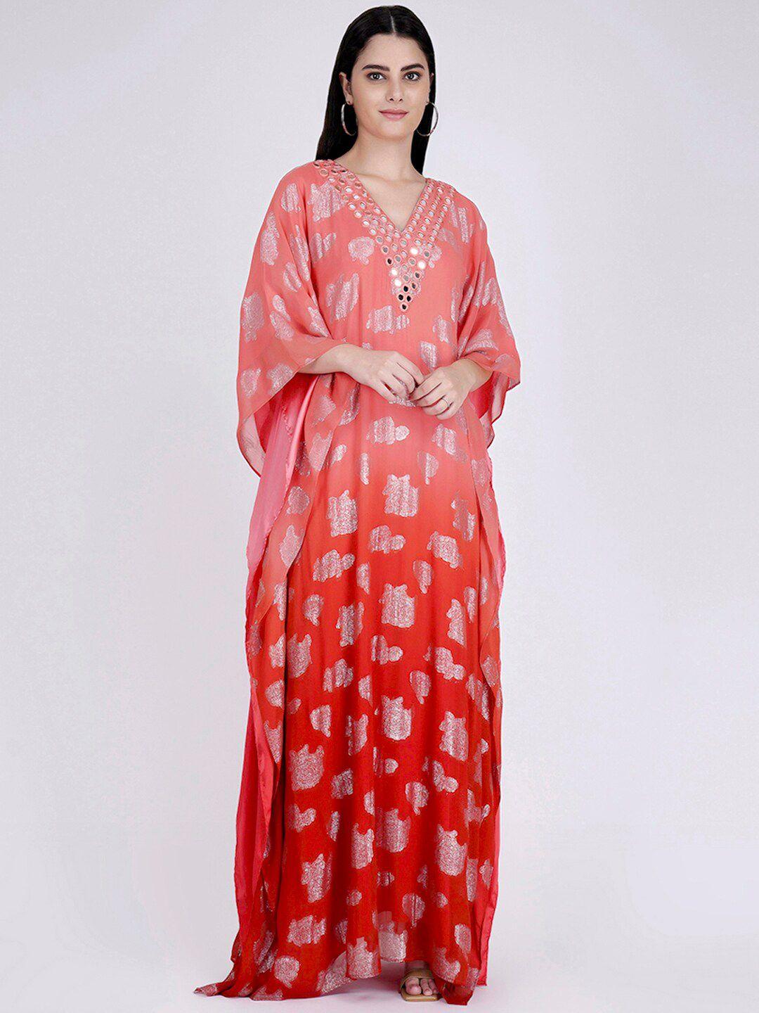 first resort by ramola bachchan kimono sleeve georgette maxi kaftan dress