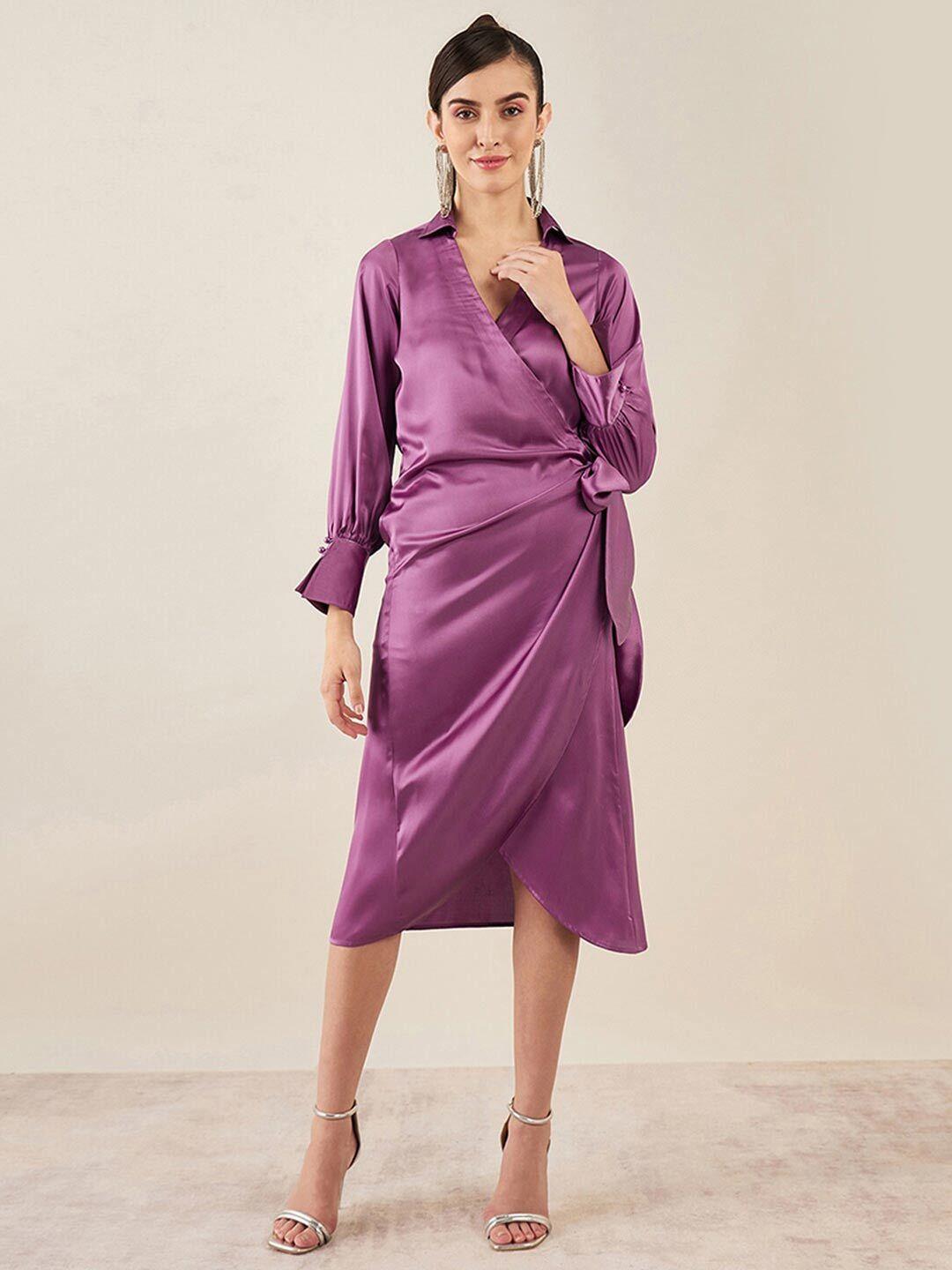 first resort by ramola bachchan lavender & lavender slit sleeve layered satin midi dress
